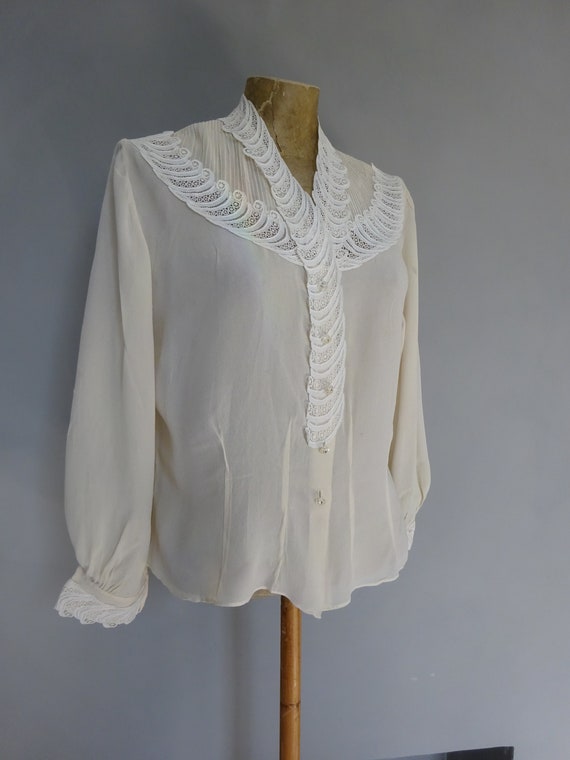 1940s SILK and LACE BLOUSE-40s Lace Panelled Blous