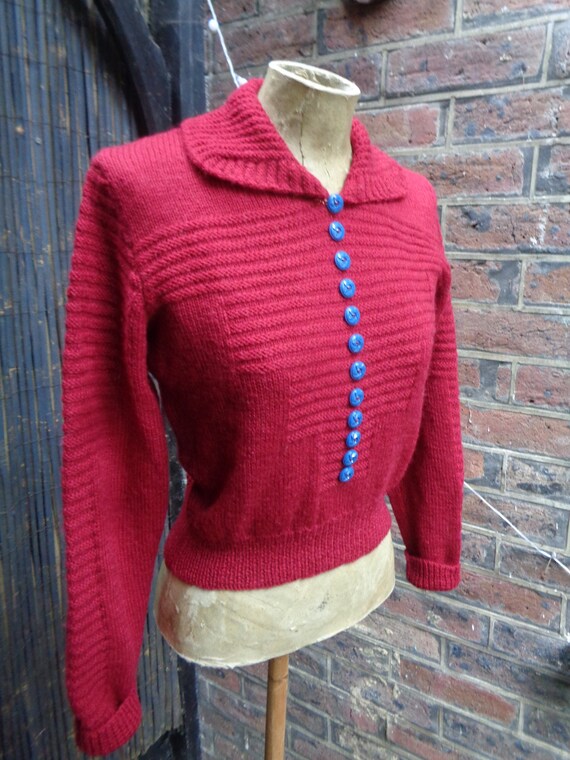 1940s VINTAGE SWEATER-40s Handknitted Sweater-1940