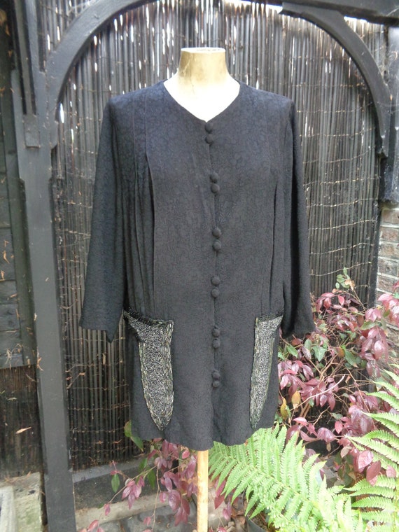 1930's Vintage Figured Crepe and Bead Detail Jacke