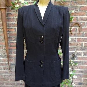 1930s BLACK MOSS CREPE Suit-30s  Stunning and Stylish Jacket and Skirt