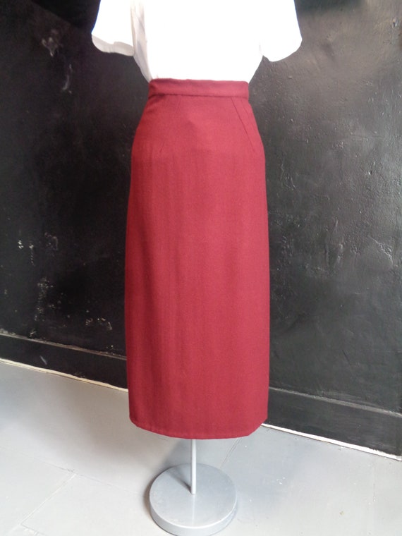1940s MAROON WOOL SKIRT-40s Woollen Skirt-40s Tail