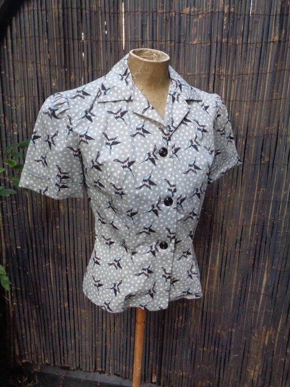 1940s CUSTOM MADE BLOUSE-40s Pure Cotton Blouse-40