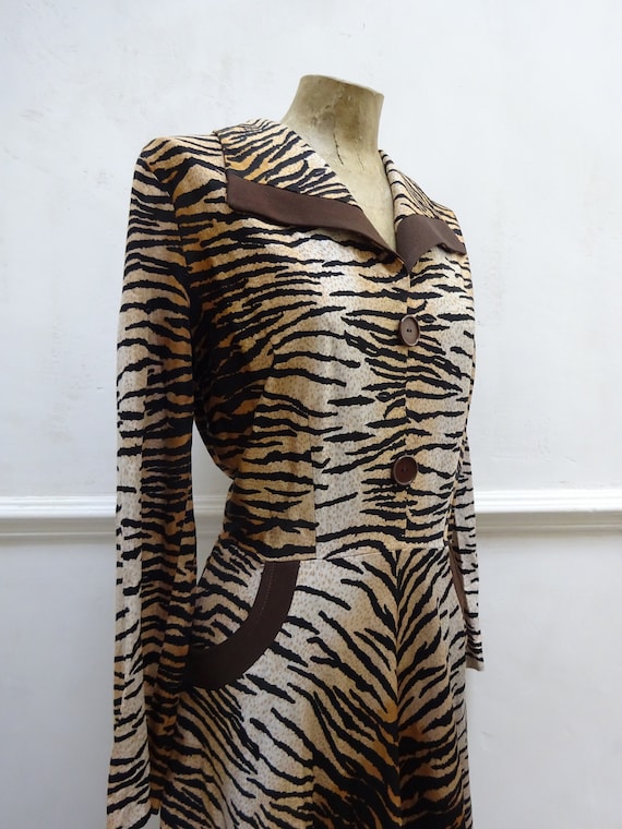 1940s Vintage Tiger Print Rayon Jersey Dress-Stunn