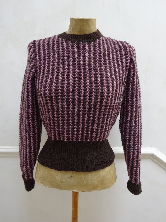 1940s CUSTOM HANDKNITTED SWEATER-40s Pure Wool Jum