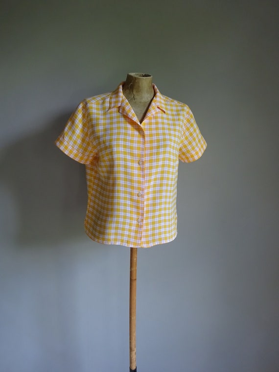 1950s BRIGHT SPORT BLOUSE-50s Check Blouse-50s Yel