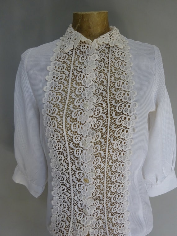 1940s LACE and RAYON BLOUSE-Rare Rayon Crepe and … - image 3