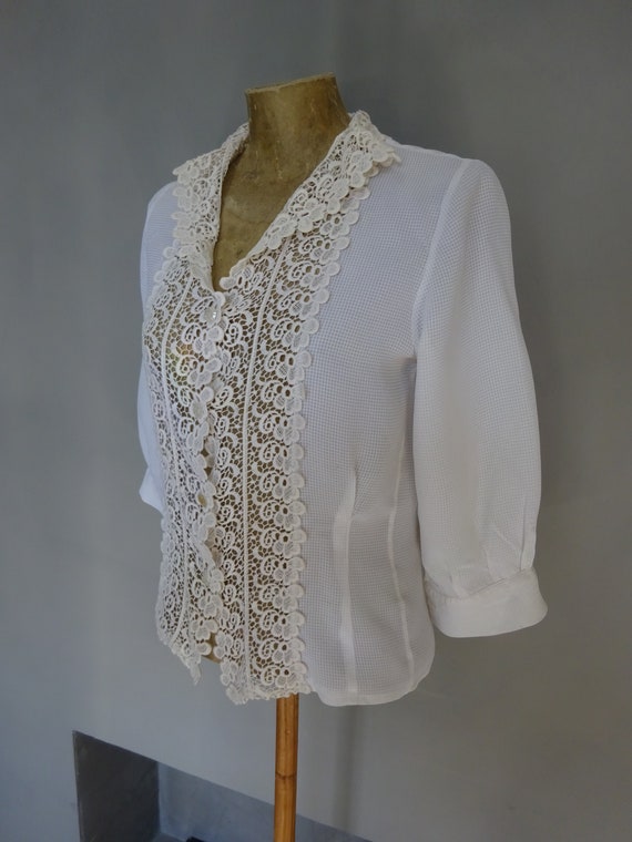 1940s LACE and RAYON BLOUSE-Rare Rayon Crepe and … - image 7