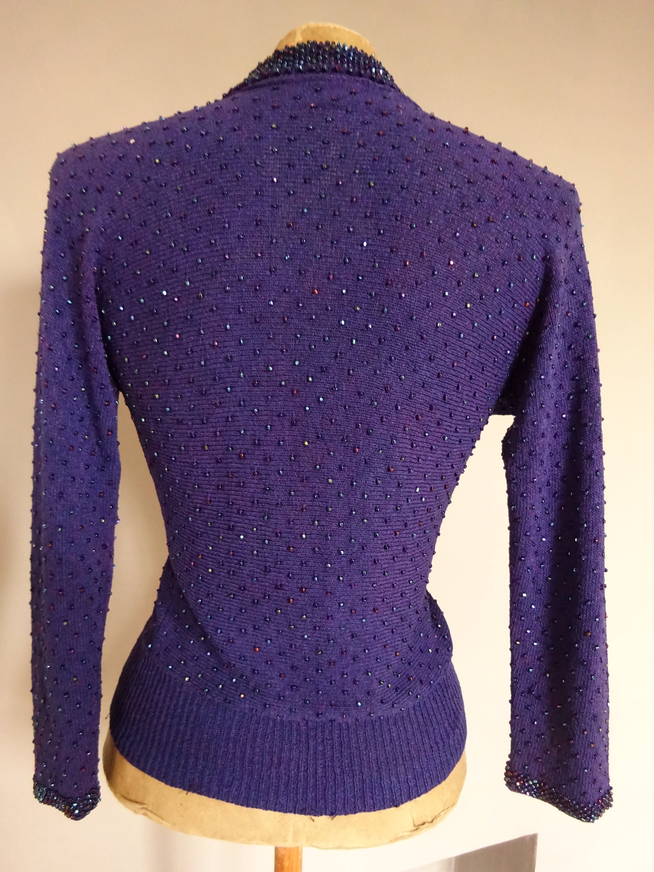 Original 1940s BEADED EVENING Cardigan40s Navy Blue Wool Etsy Canada