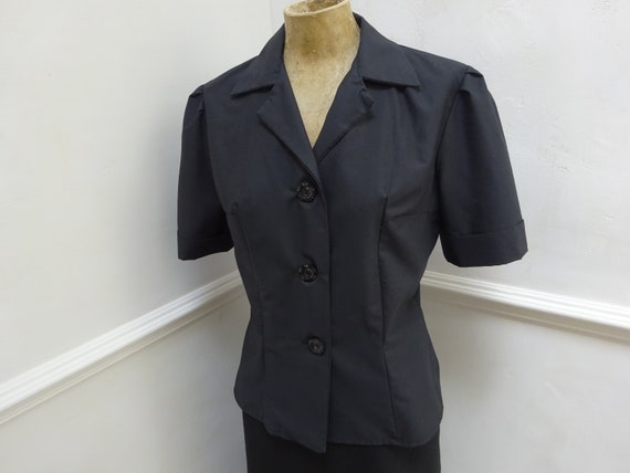 1940s CUSTOM MADE BLOUSE-40s Black Cotton Tailored