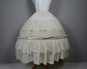 VICTORIAN HOOP PETTICOAT-Rare Linen Cambric Hooped Petticoat.