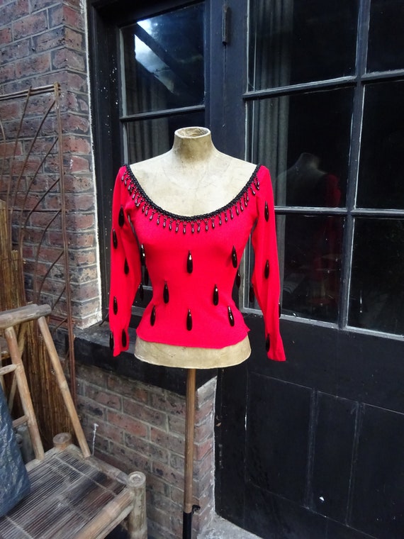 Stunning RED BEADED TOP-Showstopper Beaded Top.
