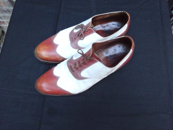 1930s CORRESPONDENT SPECTATOR SHOES-Vintage 2 Tone Leather Shoes.