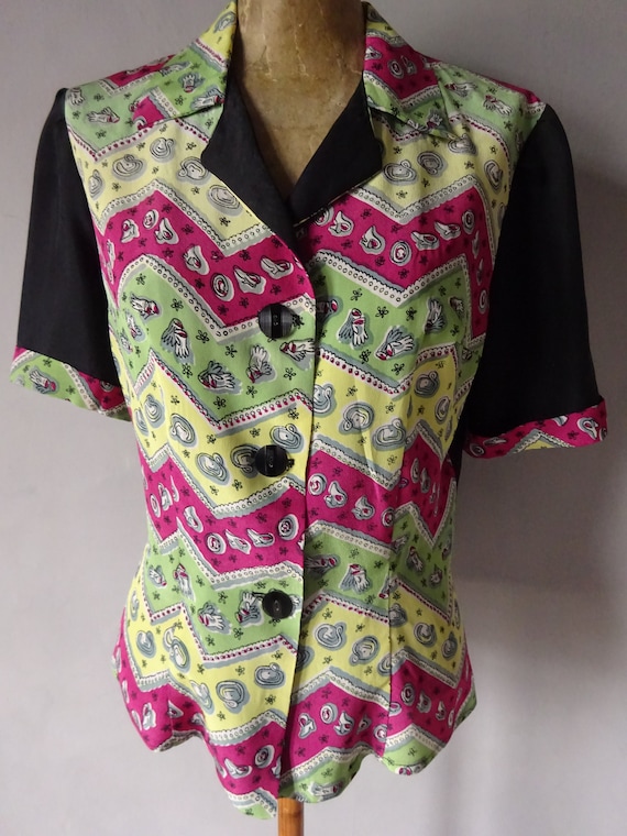 1940s CREPE and SILK BLOUSE-40s Original Novelty P