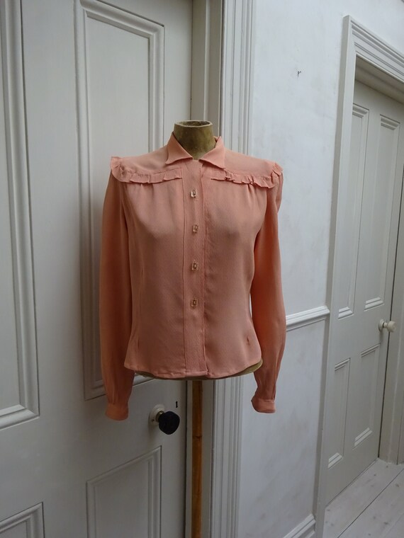 1940s CC41 PINK CREPE BLOUSE-1940s Salmon Pink Blo