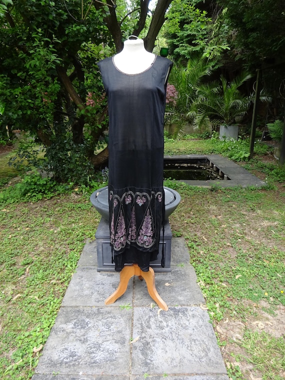 1920s SHEER FLAPPER DRESS-1920s Knitted Jersey Drop Waist Dress.