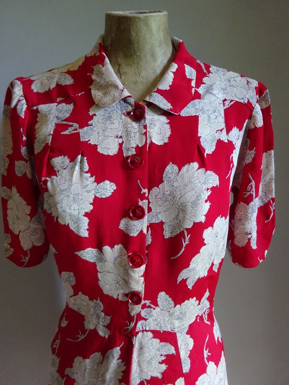1940s RAYON CREPE DRESS-40s Floral Crepe Dress-40s