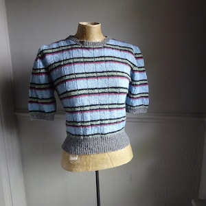 1940s HANDKNITTED STRIPE SWEATER-40s Patterned Jumper