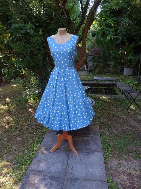 Original 1950s POLKA DOT Dress-50s Cotton Sun