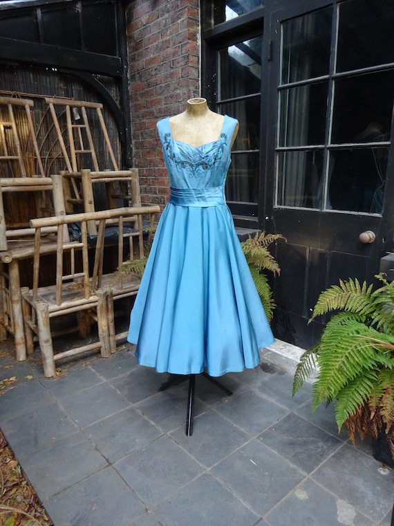1950s Original TAFETTA PARTY GOWN-50s Beaded Ball