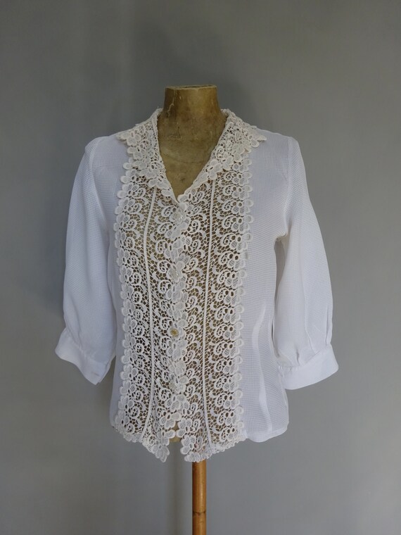 1940s LACE and RAYON BLOUSE-Rare Rayon Crepe and … - image 1