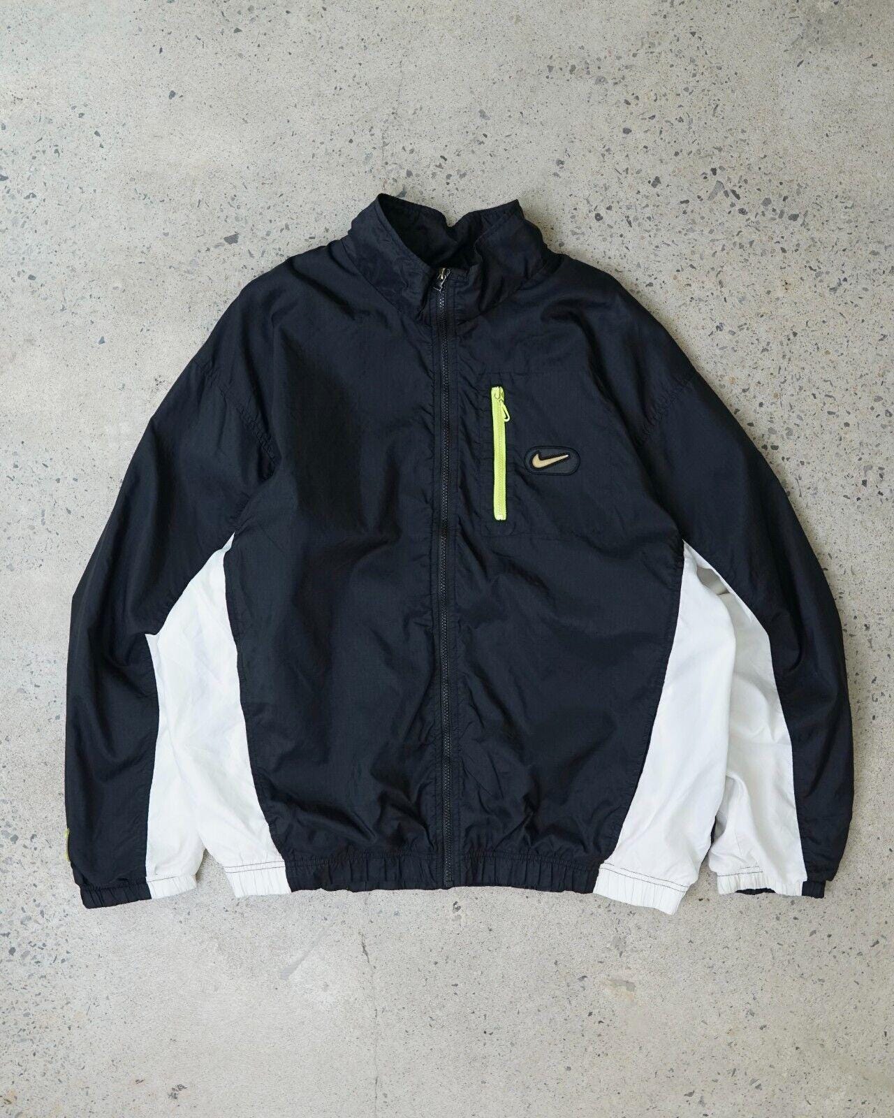 Vintage 90s Nike Full Zip Black Windbreaker Jacket / Swoosh