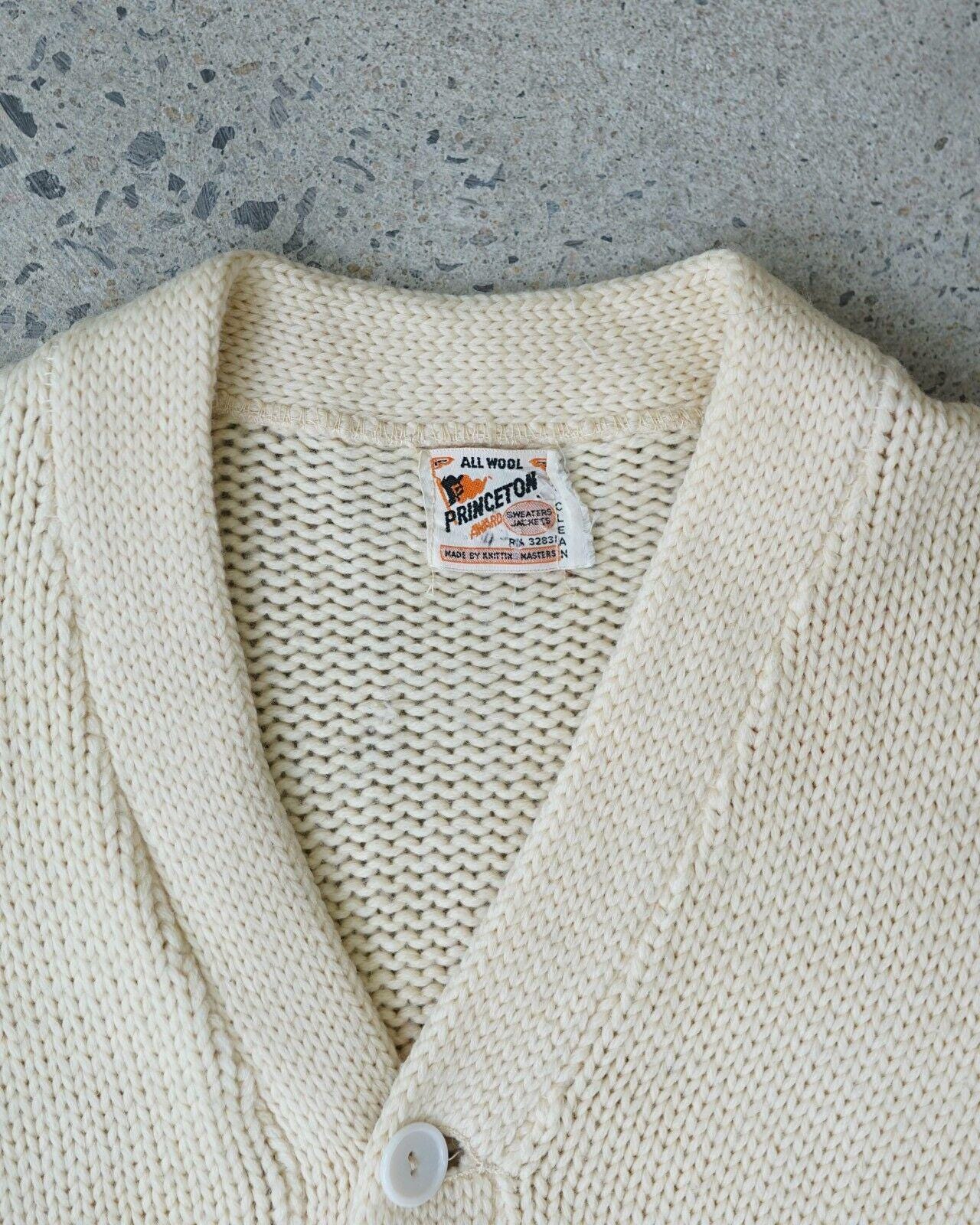 50’s PRINCETON Lettered Cardigan Vintage Princeton Varsity Letterman 50s-60s Button Wool Knit