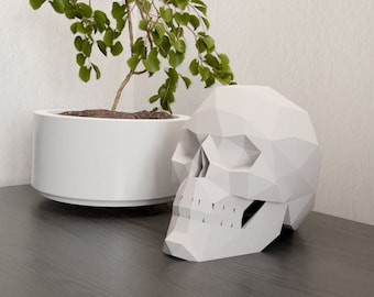 Skull & Skull pot Halloween Papercraft Low poly sculpture DIY template