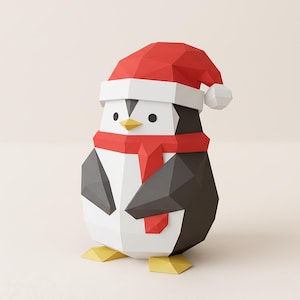 Sculpture en papier pingouin, pingouin du père noël de Noël