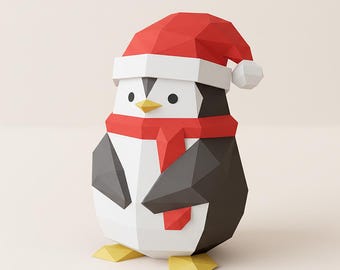 Penguin Papercraft sculpture, christmas santa claus penguin