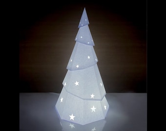 Kerstboomlamp Papercraft Laag poly afdrukbaar DIY-sjabloon (PDF) 3D origami-sculptuur