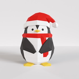 Penguin Papercraft sculpture, christmas santa claus penguin