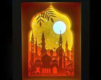 Arabian Nights shadowbox, paper cut light box template