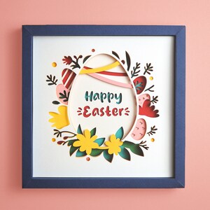 Happy Easter shadowbox, Easter Egg shadow box svg image 1