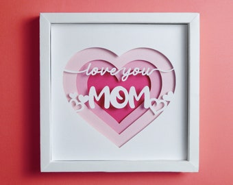 Heart shadowbox, mothers day shadow box, layered paper art