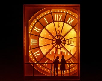clock tower lightbox, paper cut shadow box template