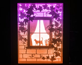 Window in Brick Wall Light box, paper cut shadow box template