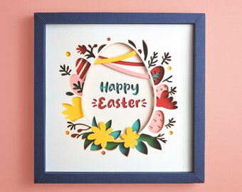 Happy Easter shadowbox, Easter Egg shadow box svg