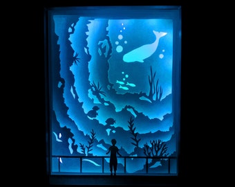 Aquarium shadowbox, zeepapier gesneden lichtbaksjabloon