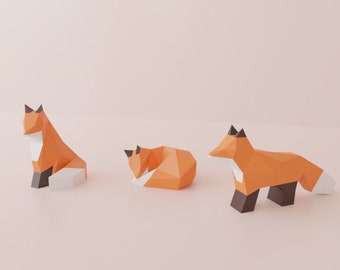Fox Papercraft, 3D decor DIY fox  sculpture