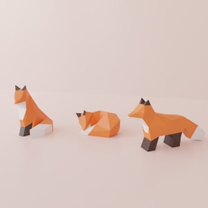 Fox Papercraft, 3D decor DIY fox  sculpture