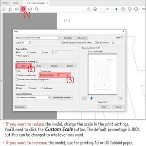 May include: A screenshot of a computer screen showing the print settings in Adobe Acrobat Reader. The print settings include options for pages, size, orientation, and custom scale. The custom scale is set to 80%.