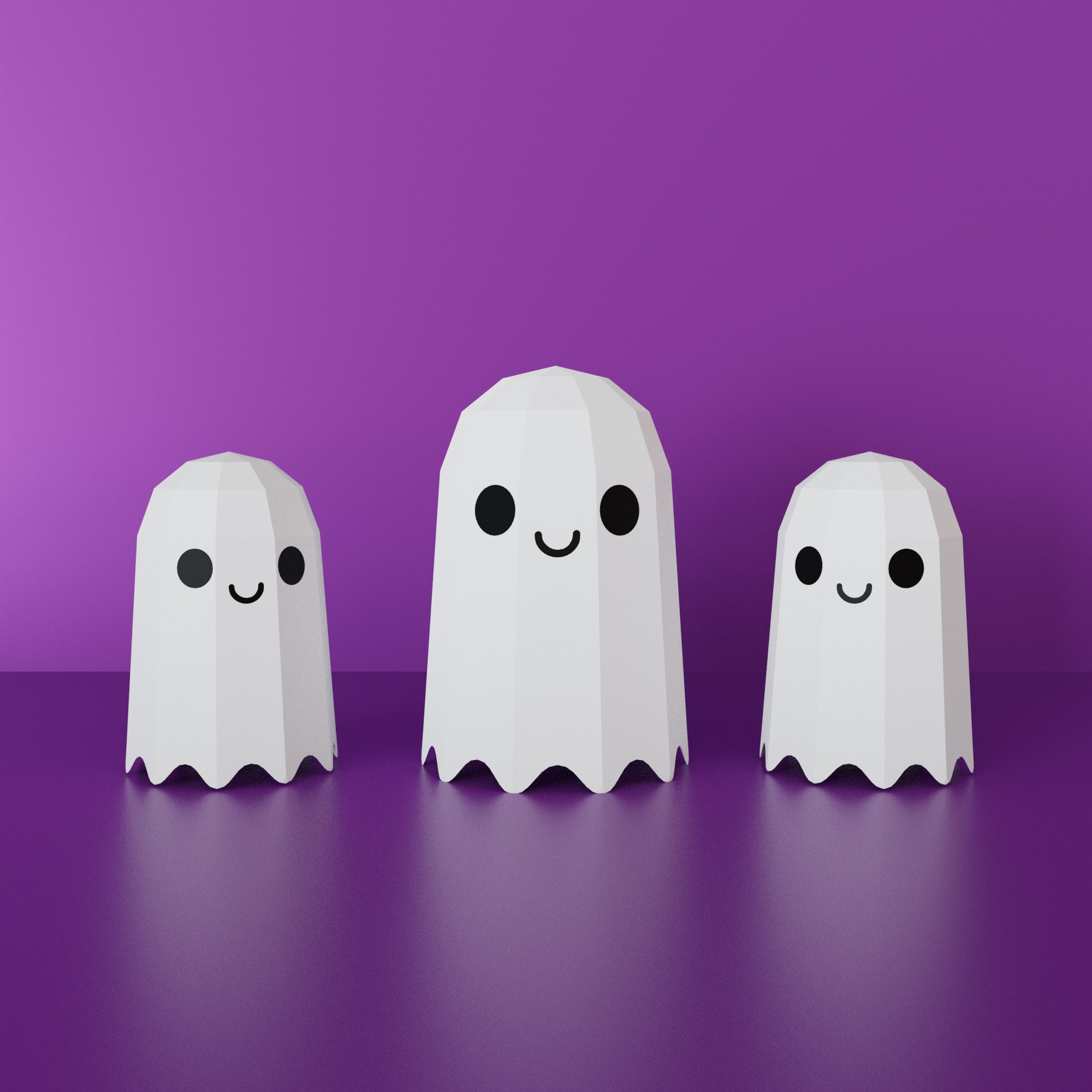 Halloween Ghost Papercraft Laag poly afdrukbaar DIY-sjabloon