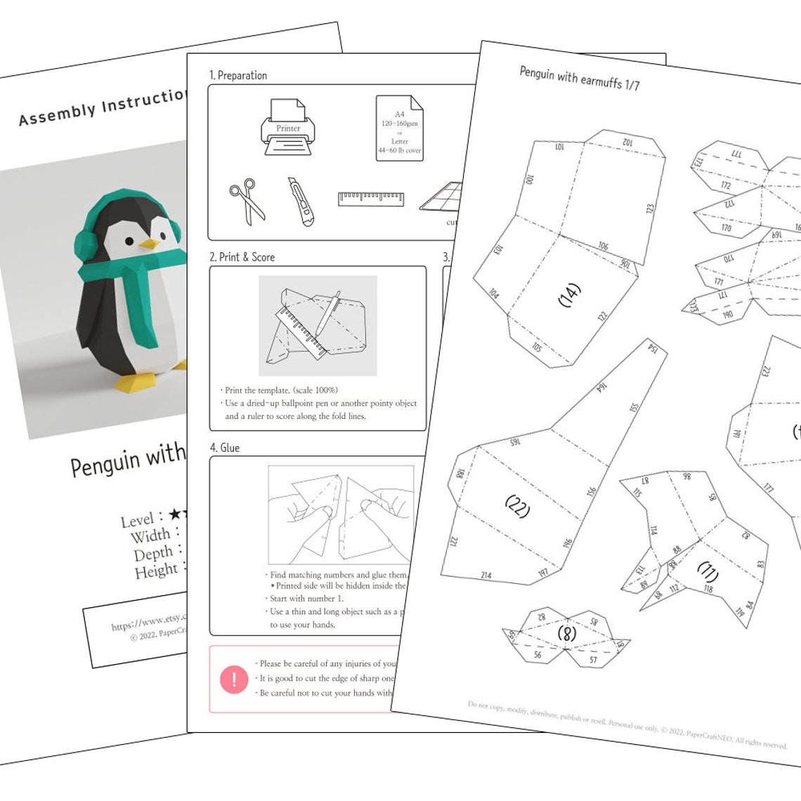 Penguin Papercraft Sculpture Earmuffs Penguin - Etsy