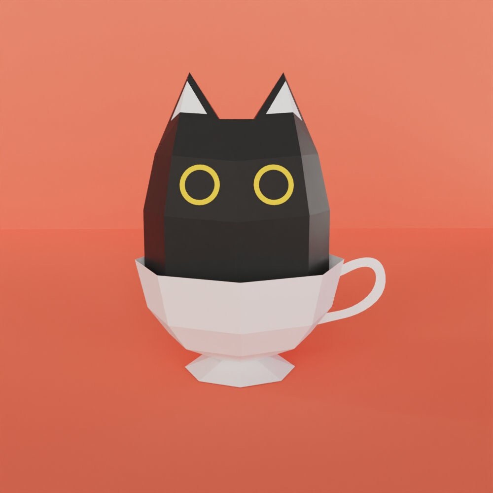 Teacup Cat Papercraft Cat Lowpoly Paper Model - Etsy Canada