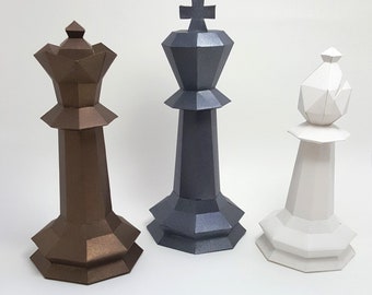 Papercraft Giant Chess Pieces DIY Bishop Queen King Decoration 3d origami low poly sculpture chess decor