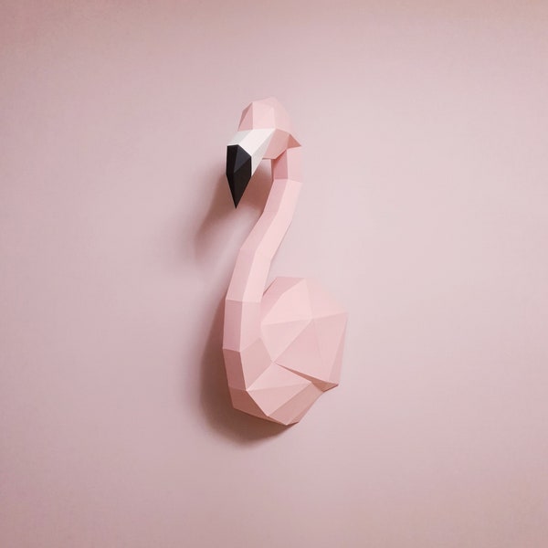 Flamingo Papercraft, décoration murale 3D DIY sculpture Low poly modèle imprimable origami animal