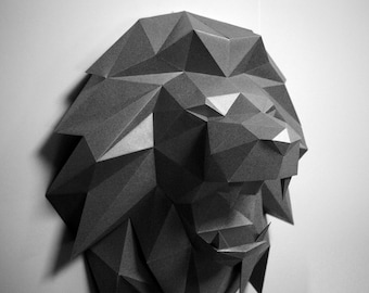 Papercraft lion head DIY roaring lion Decoration 3d origami low poly sculpture lion trophy