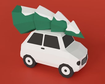 Car with Christmas Tree papercraft, car 3d model