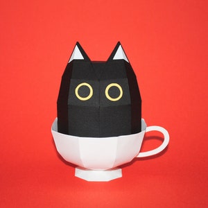 Teacup Cat papercraft, cat lowpoly paper model