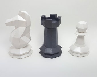 Papercraft-piezas de ajedrez gigantes, bricolaje, decoración de peón de torre de caballero, escultura de baja poli de origami 3d